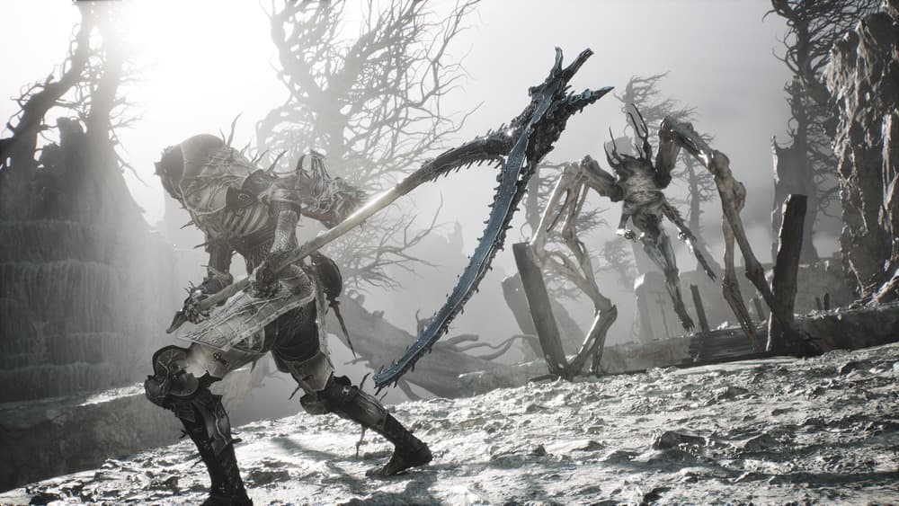 Official Mortal Shell II screenshot showing a weapon attack against a hostile creature.