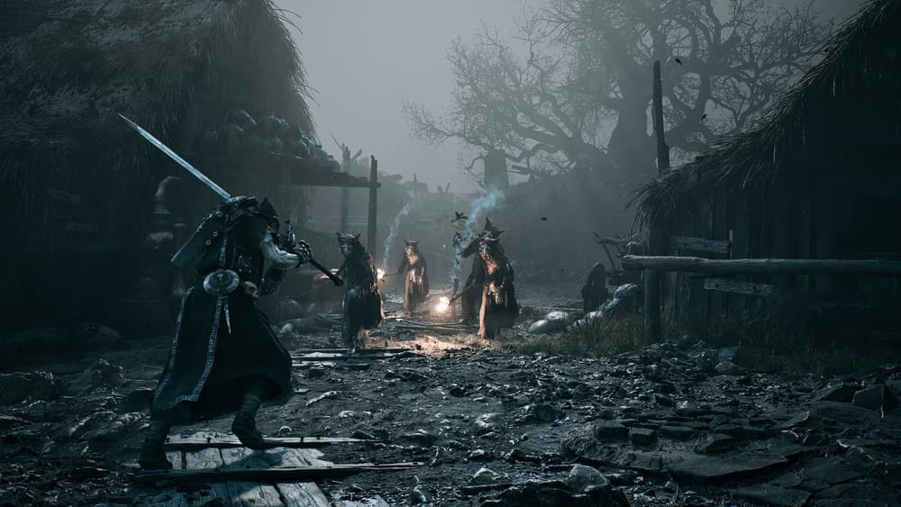 Official Mortal Shell II screenshot of an armored warrior standing in a dark open landscape.
